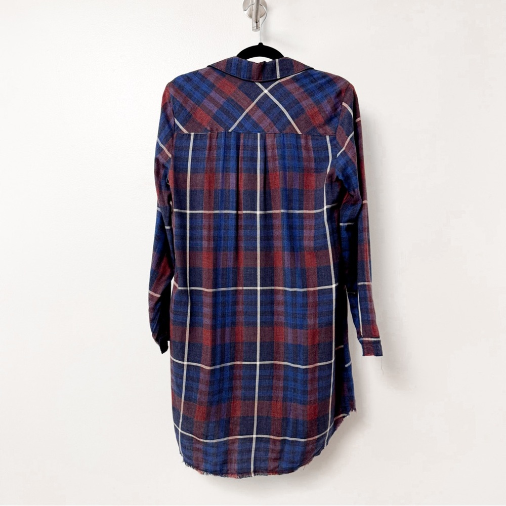 Revolve‎ Bella Dahl Plaid Flannel Winter Chic Shirt Dress Fray Red Blue Small - Picture 3 of 10